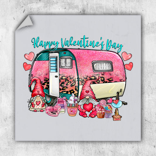 a drawing of a pink trailer with hearts and flowers