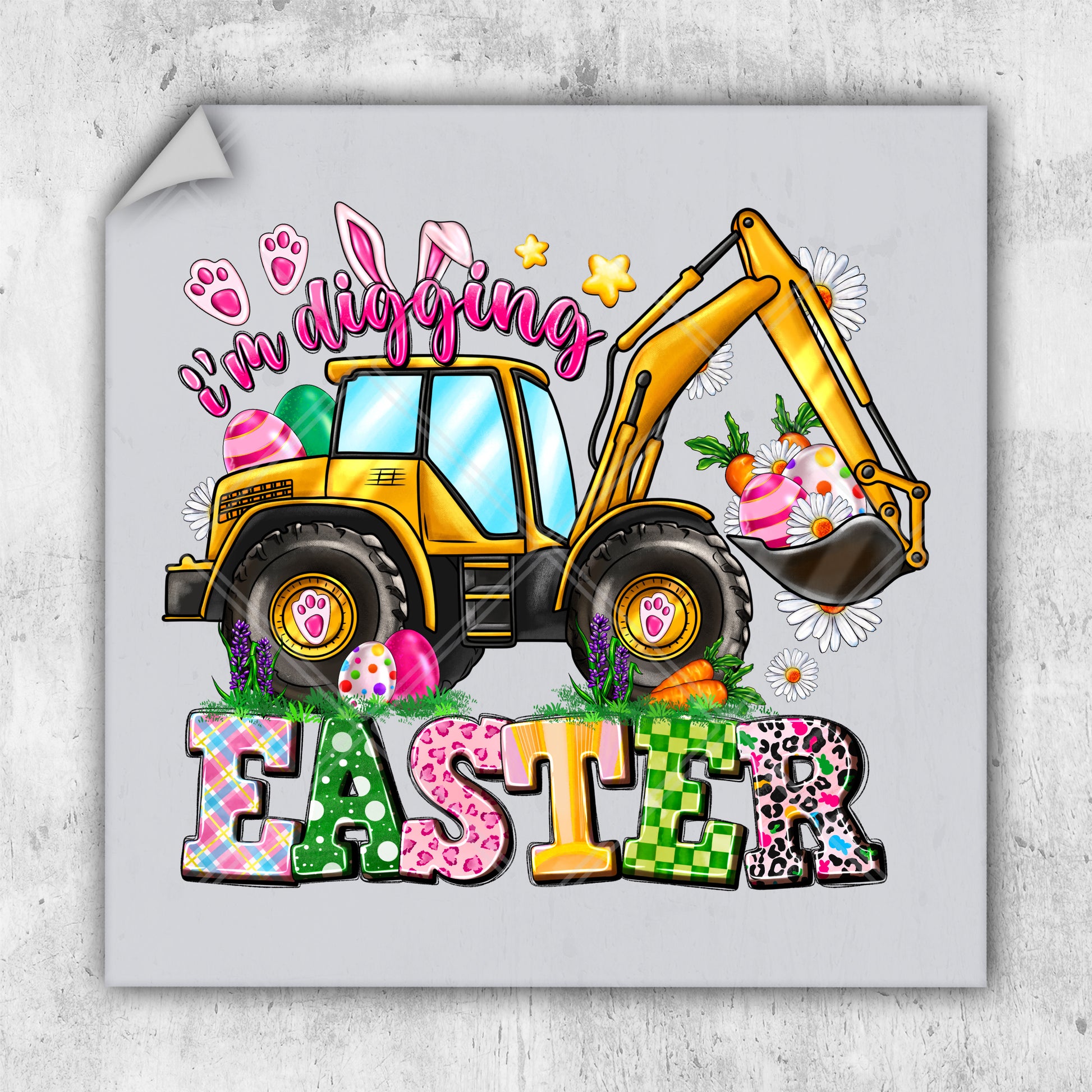 a picture of a construction vehicle with the words happy easter