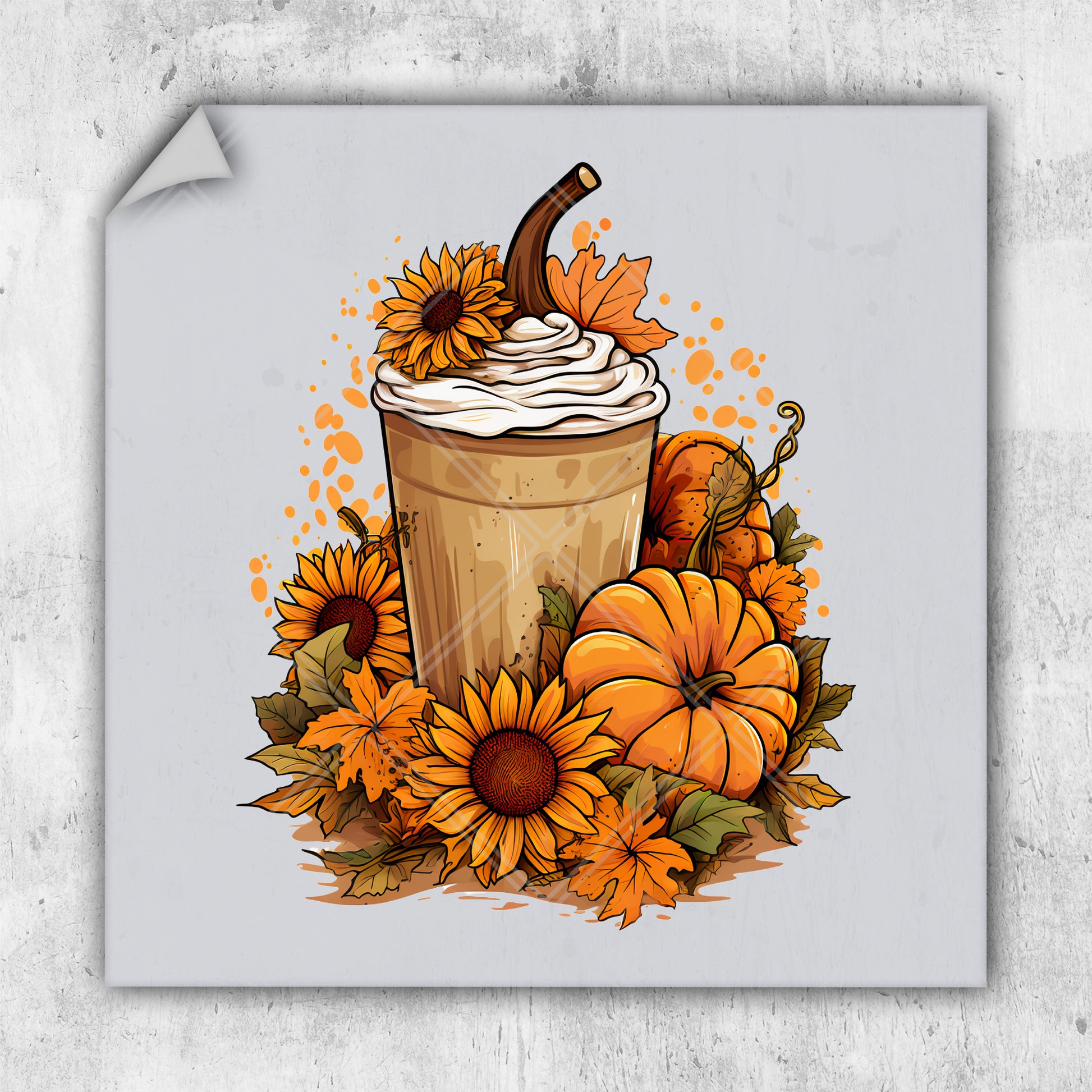 a cup of coffee with whipped cream and sunflowers