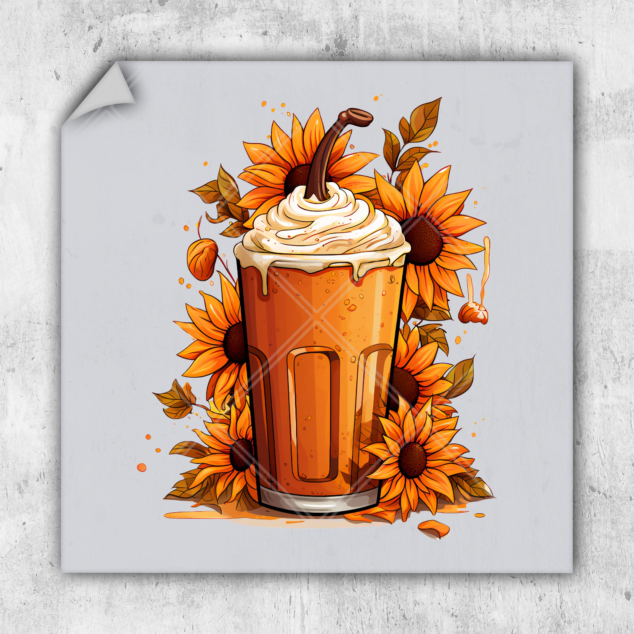 a picture of a drink with whipped cream and sunflowers