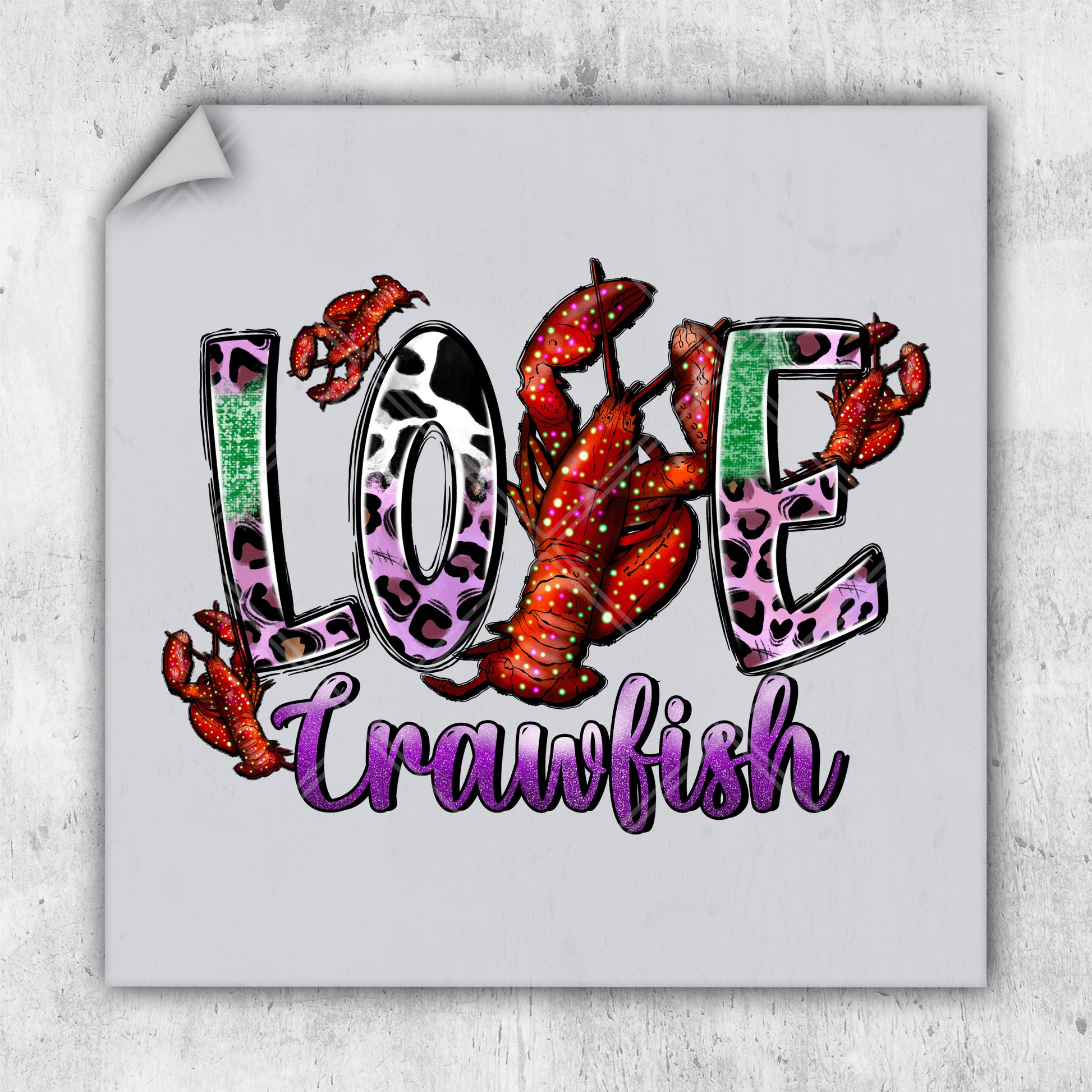 the word love crawfish is painted on a piece of paper