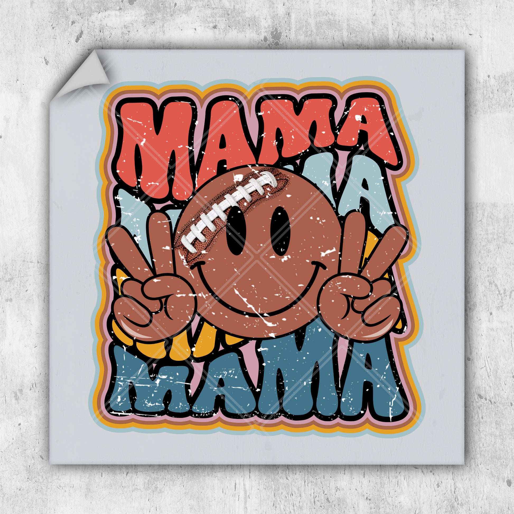 a sticker of a football with the words mama on it