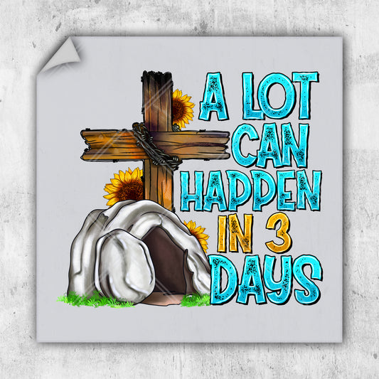 a picture of a cross and a rock with the words a lot can happen in