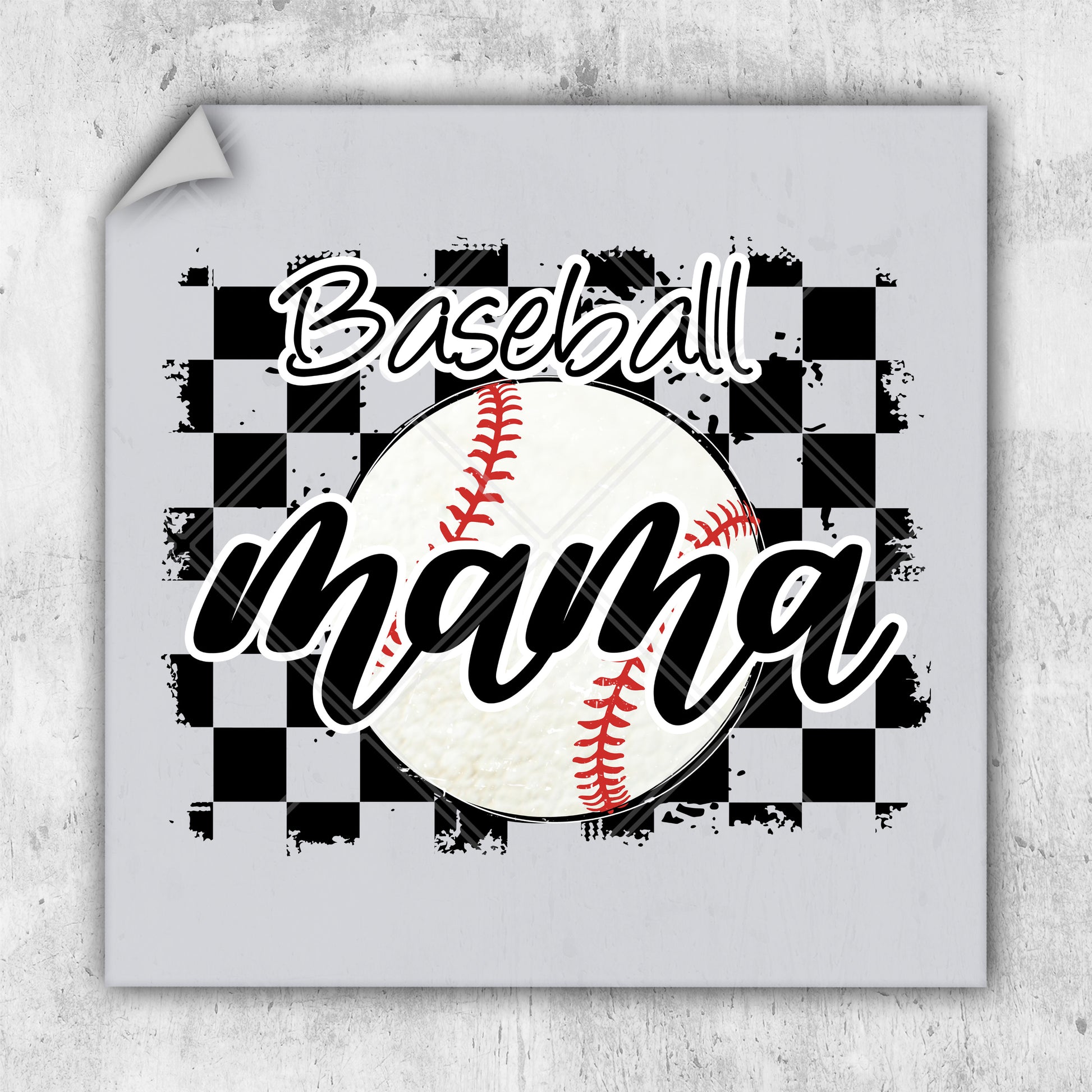 a picture of a baseball on a checkered background