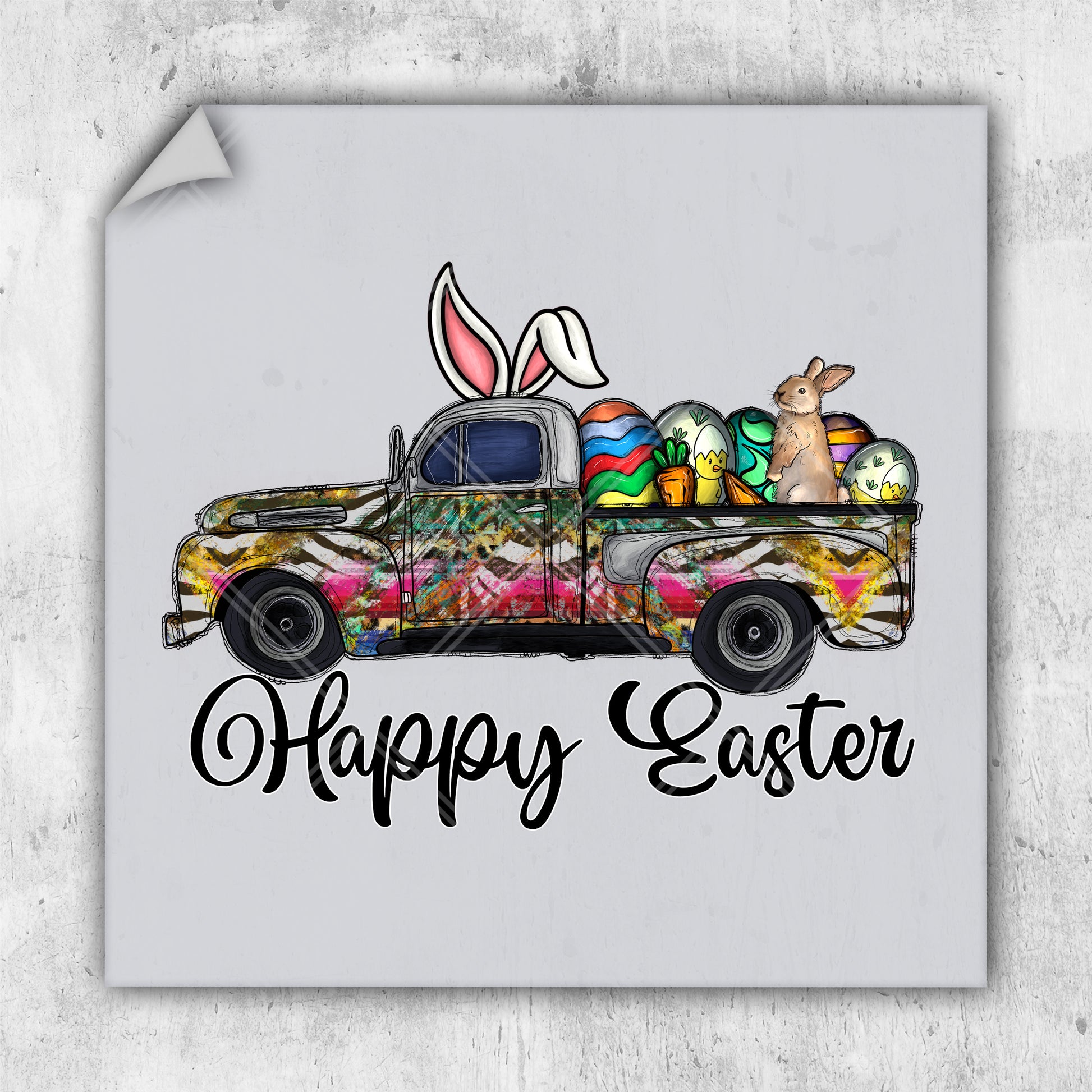 a truck with an easter bunny in the back