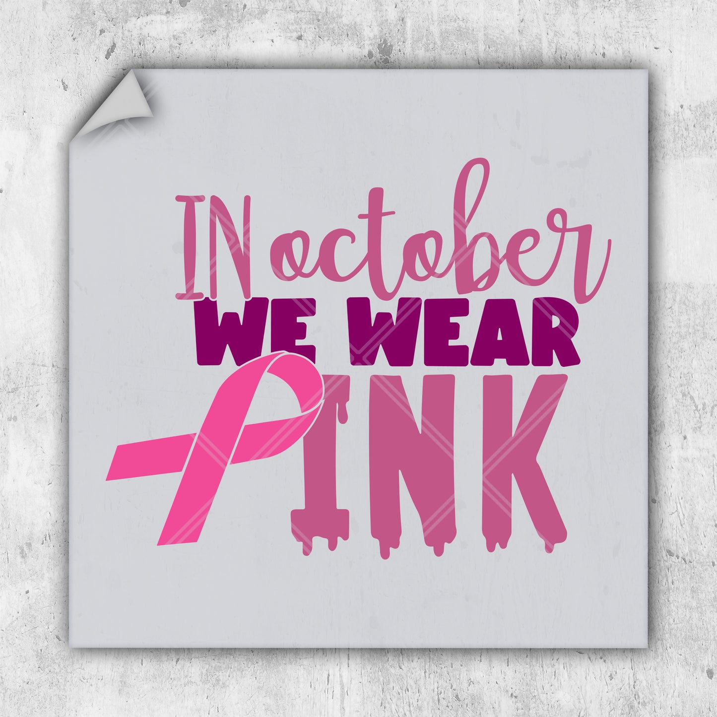 a picture of a pink ribbon with the words in october we wear pink