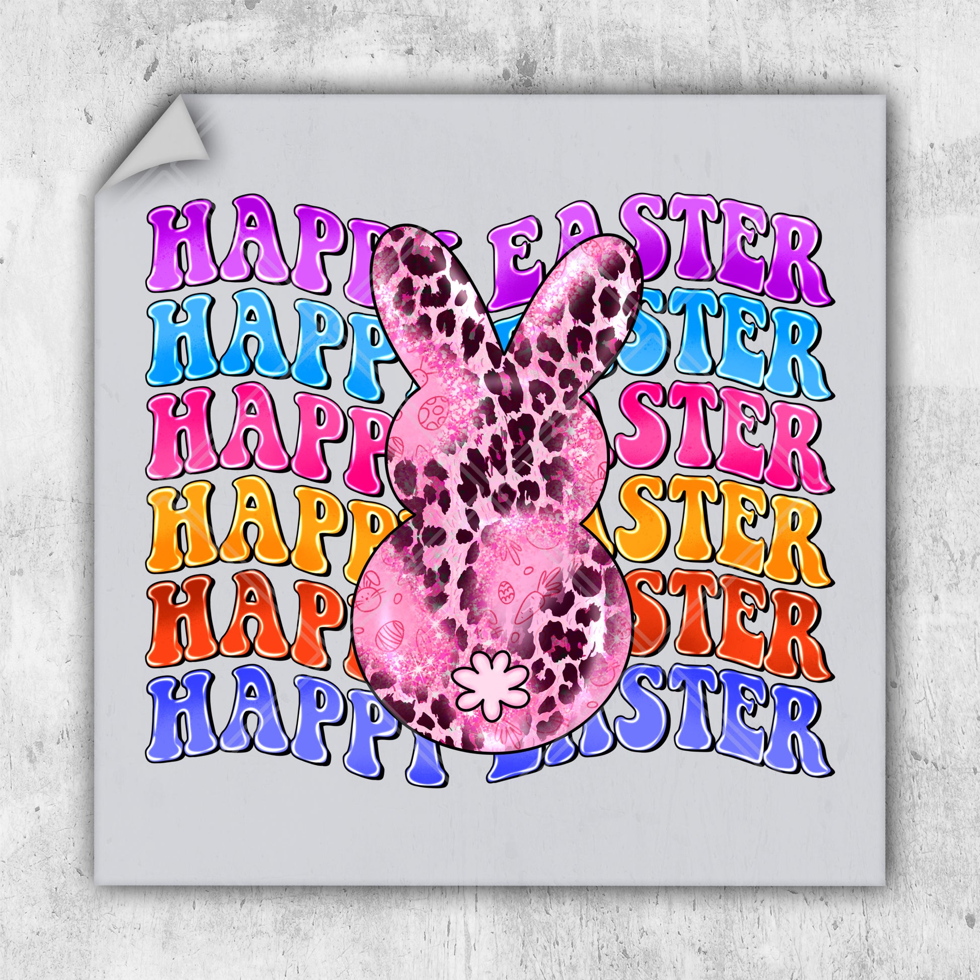 a picture of a pink bunny with the words happy easter on it