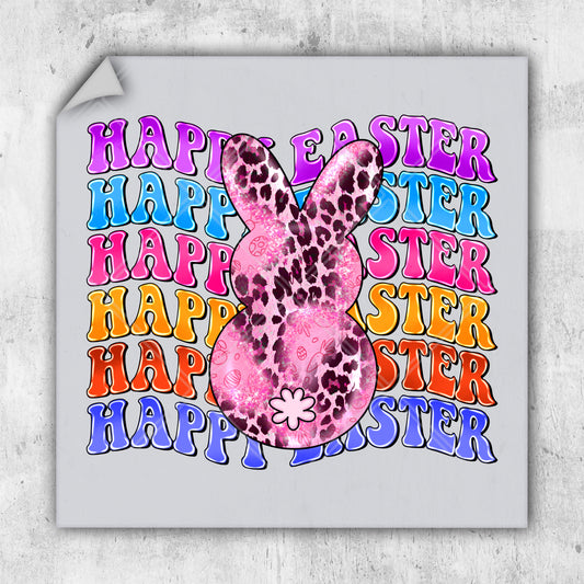 a picture of a pink bunny with the words happy easter on it