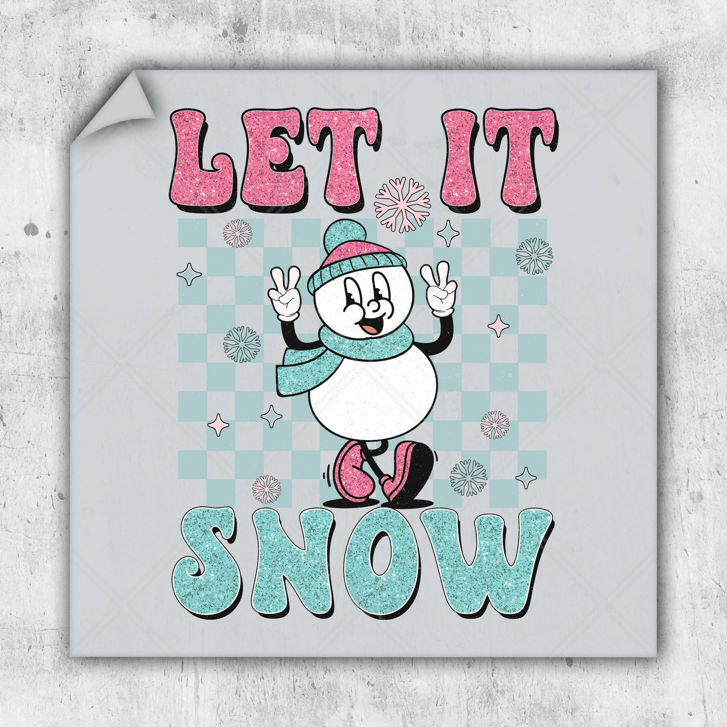 a picture of a snowman with the words let it snow