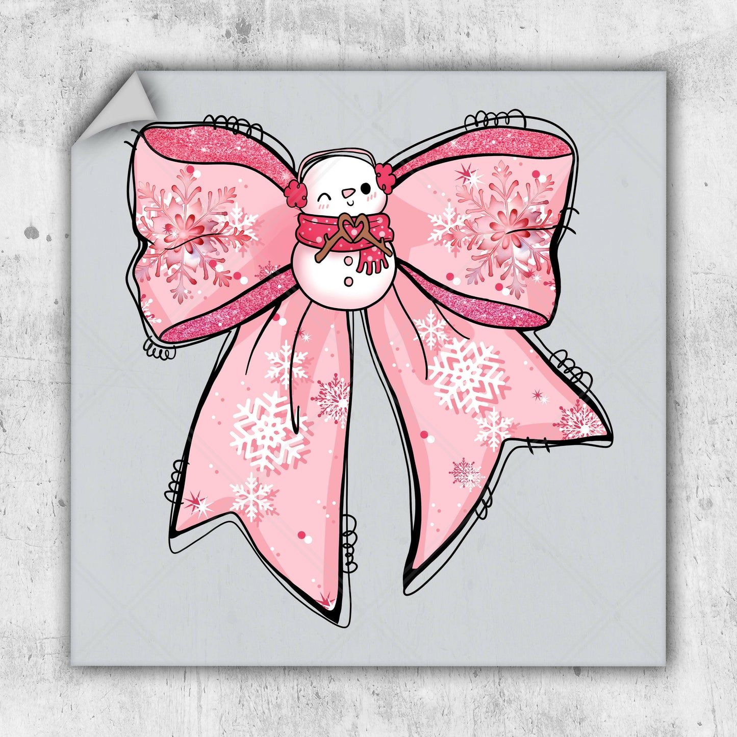 a pink bow with a snowman on it