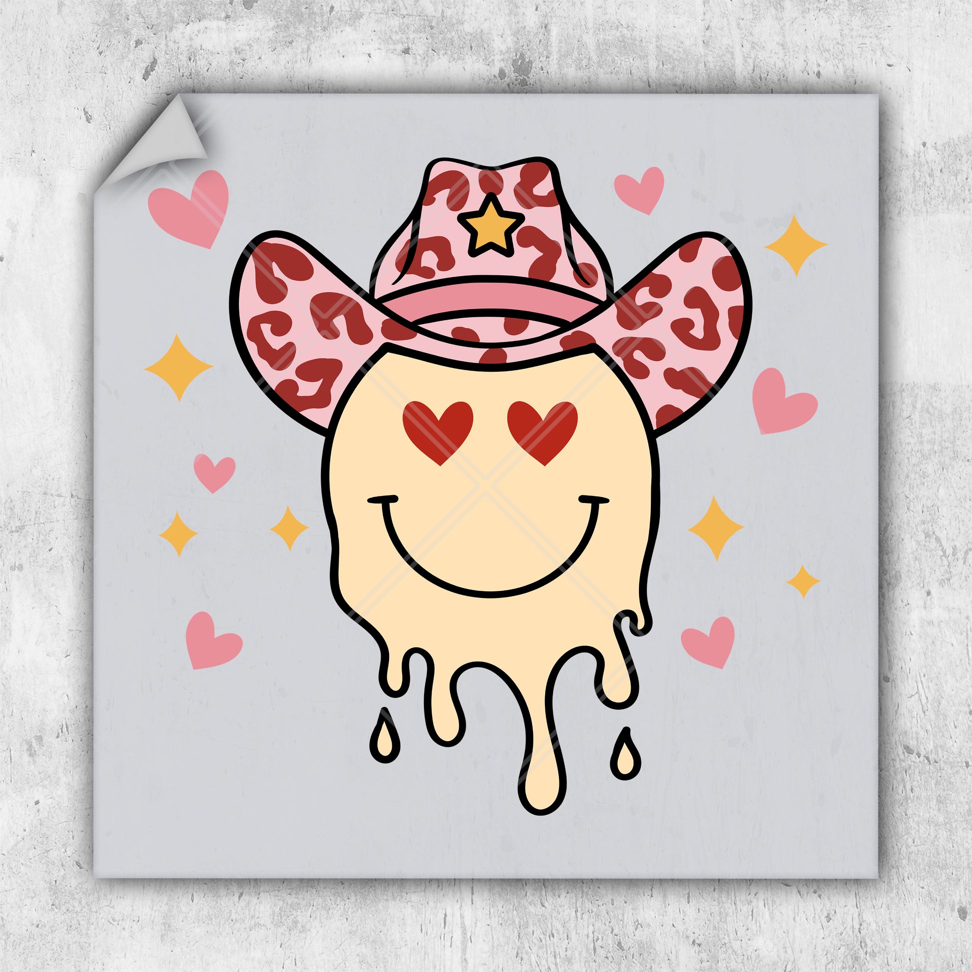 a picture of a cowgirl with hearts and a cowboy hat