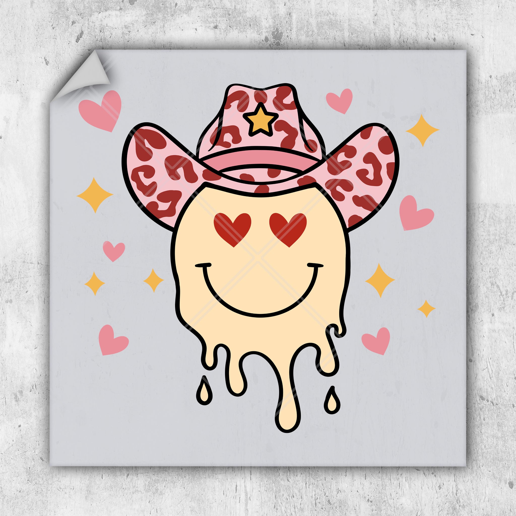 a picture of a cowgirl with hearts and a cowboy hat