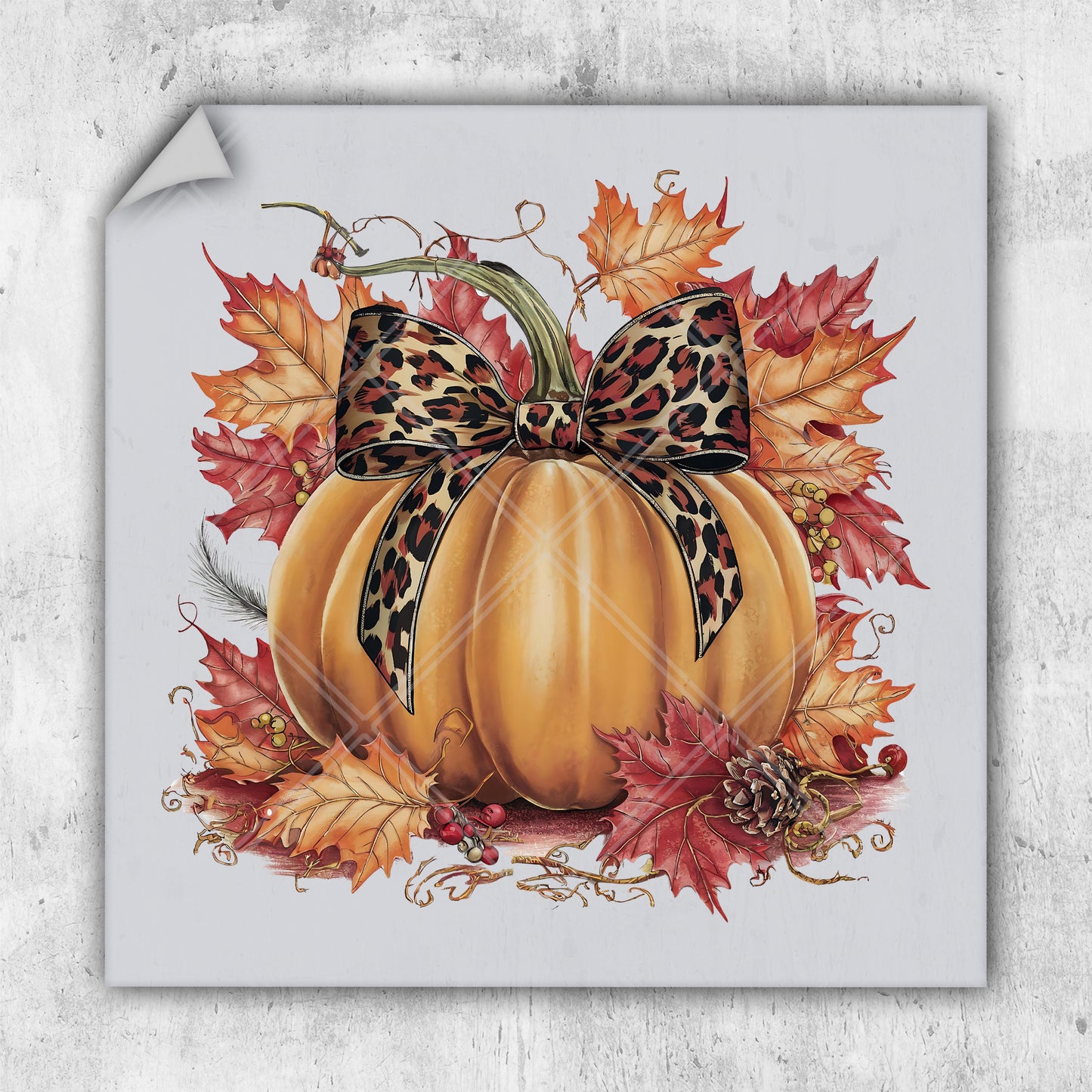 a picture of a pumpkin with a leopard print bow