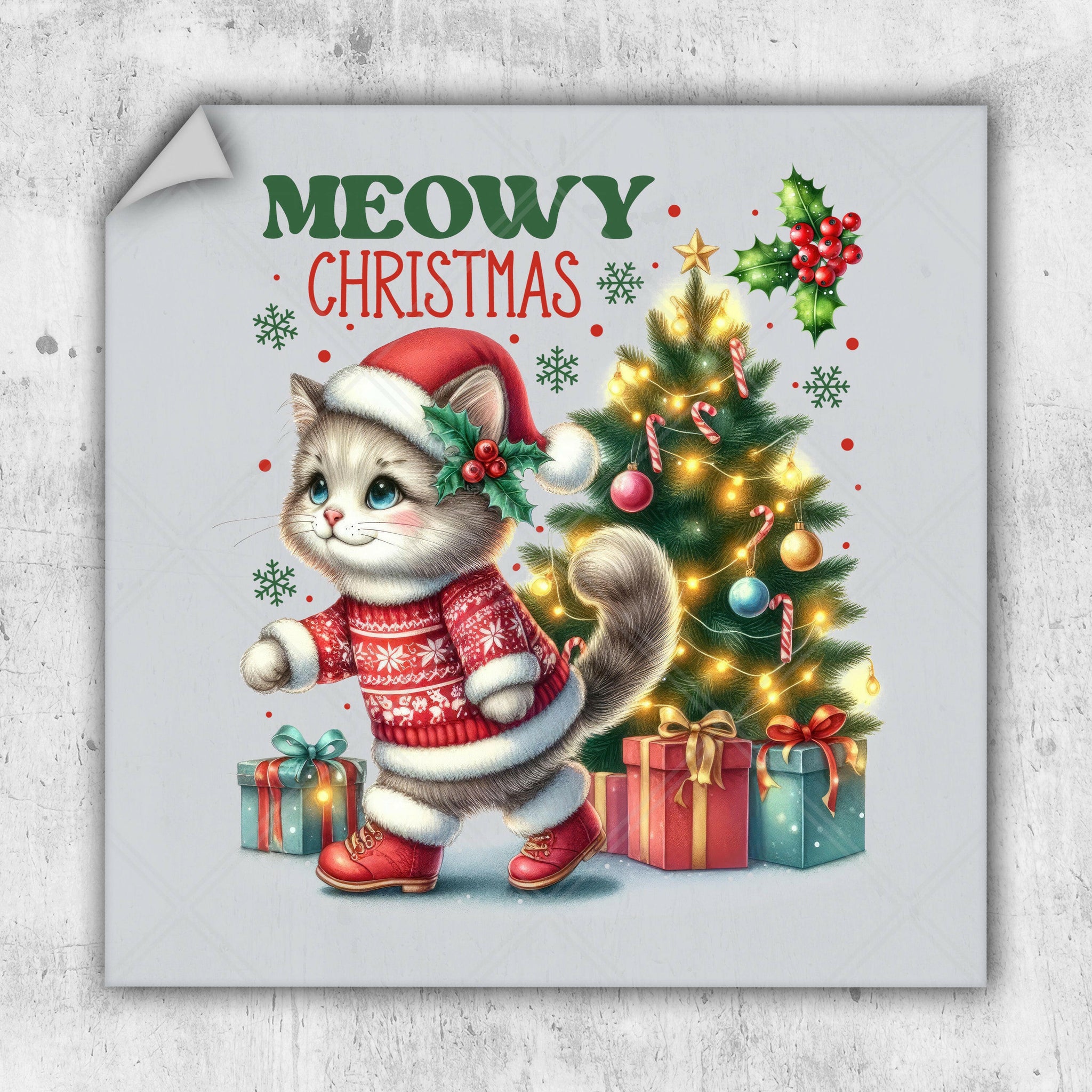 a christmas card with a cat wearing a santa hat