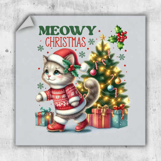 a christmas card with a cat wearing a santa hat