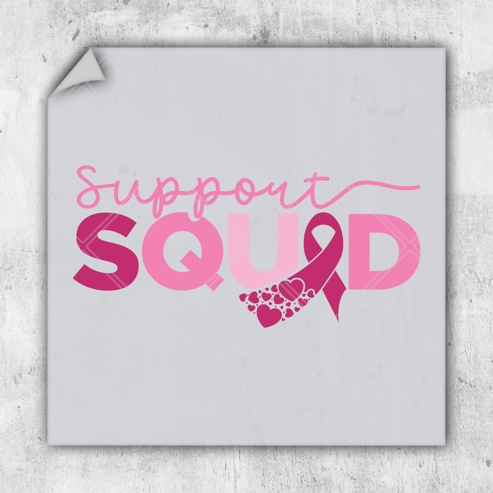 a picture of a pink ribbon with the words support squid on it