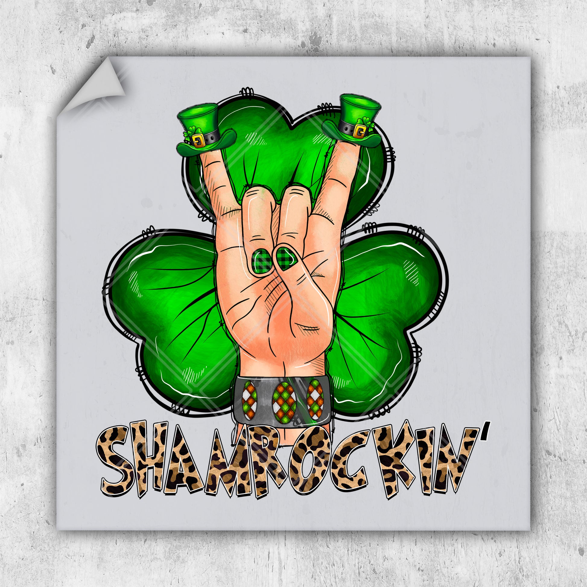 a sticker of a hand with a shamrock on it