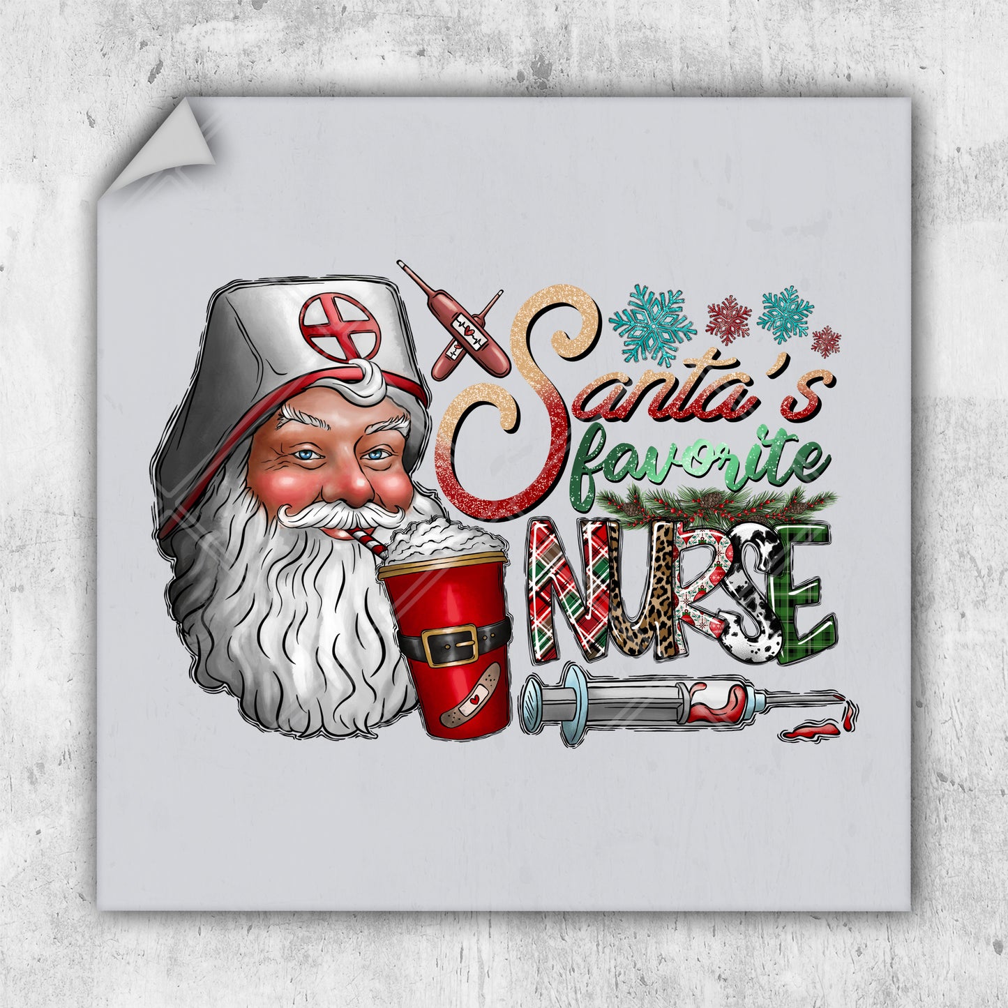 a picture of santa claus holding a cup of coffee