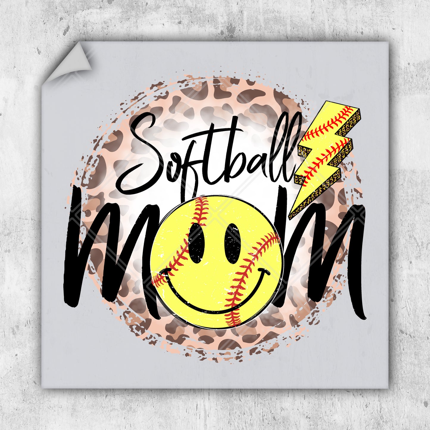 a softball mom with a smiley face and lightning bolt