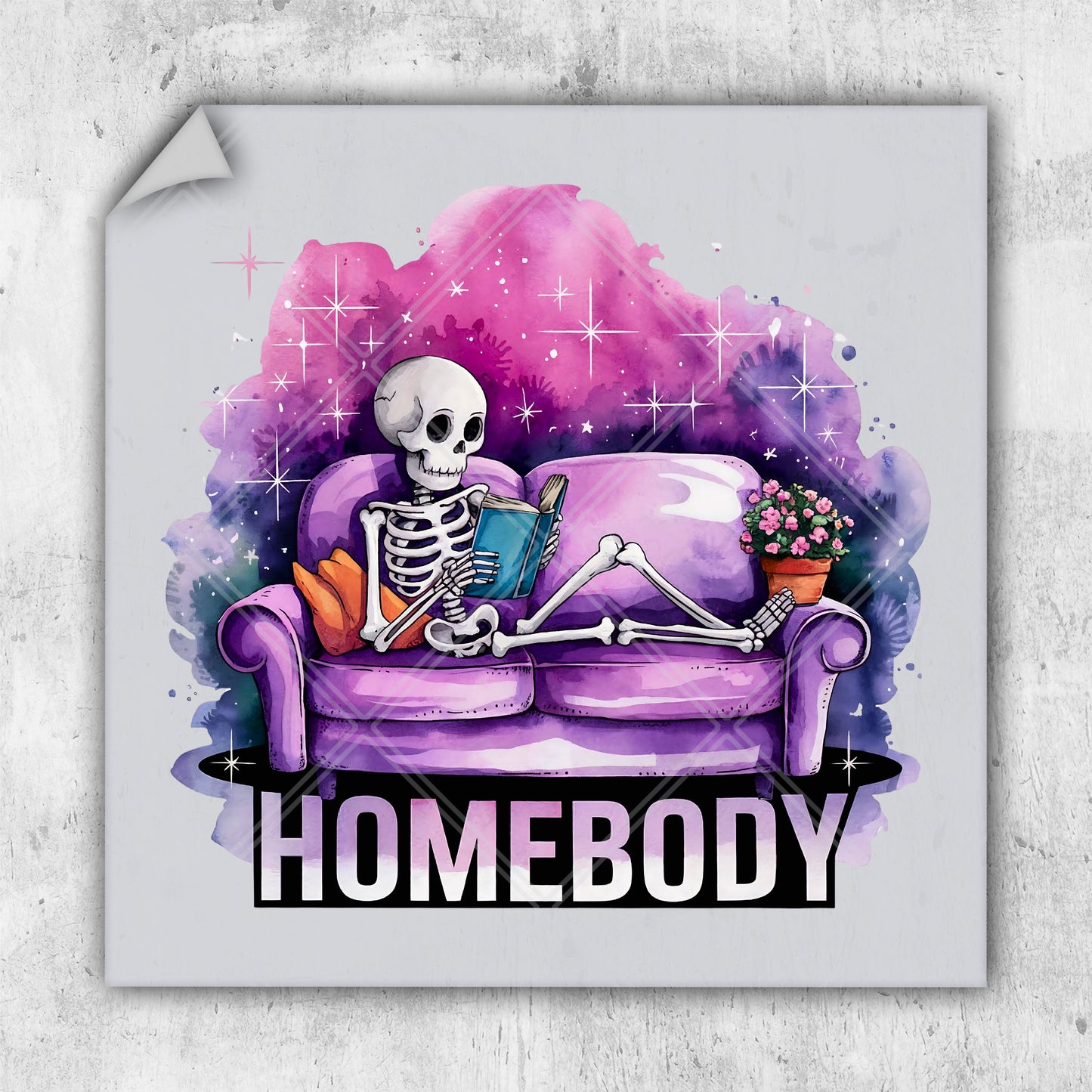 a skeleton sitting on a couch reading a book