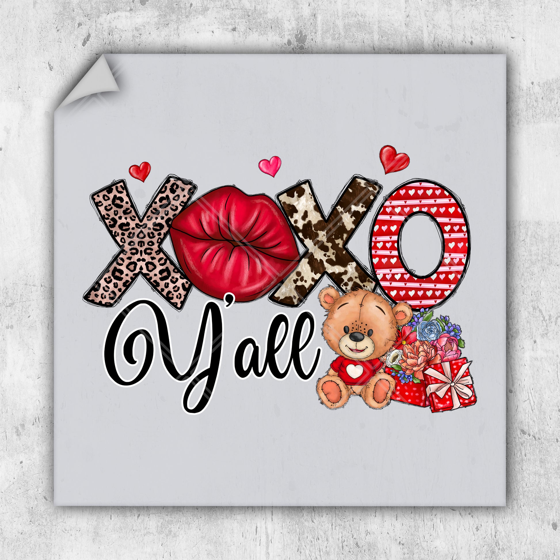 a greeting card with the word xoxo and a teddy bear