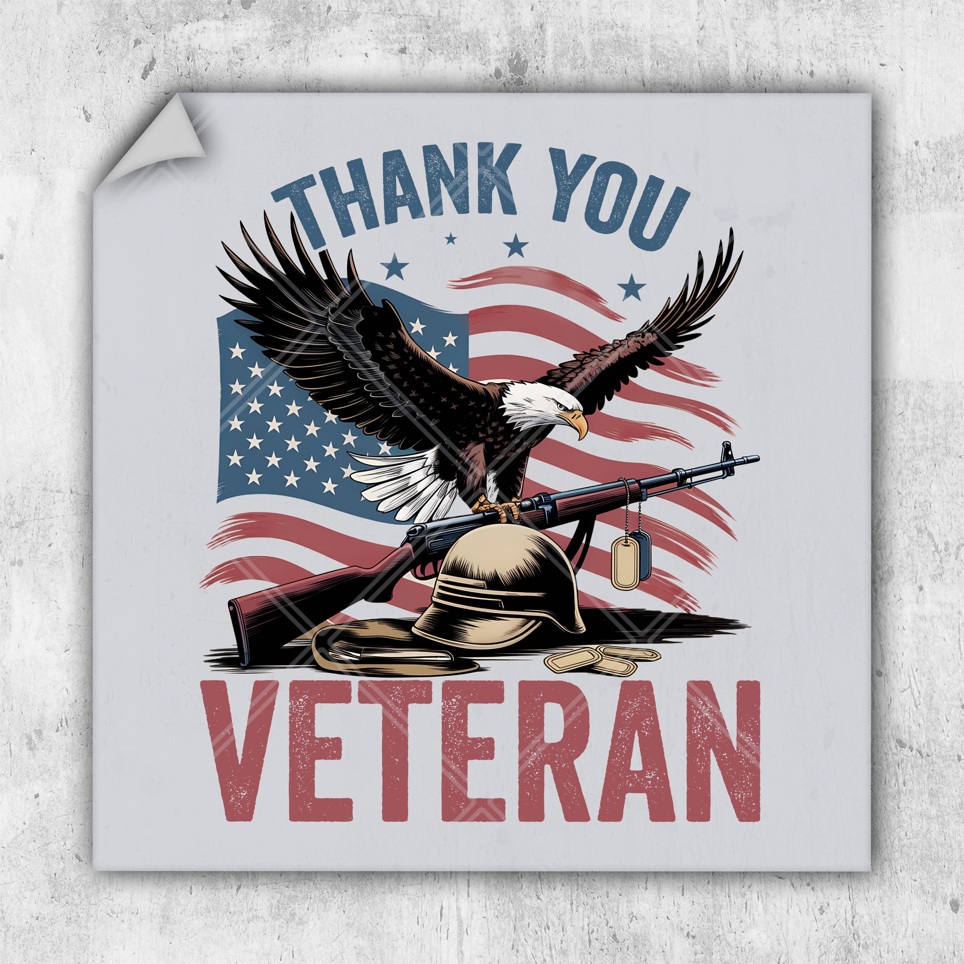 a thank you veterans sign with an eagle holding a rifle