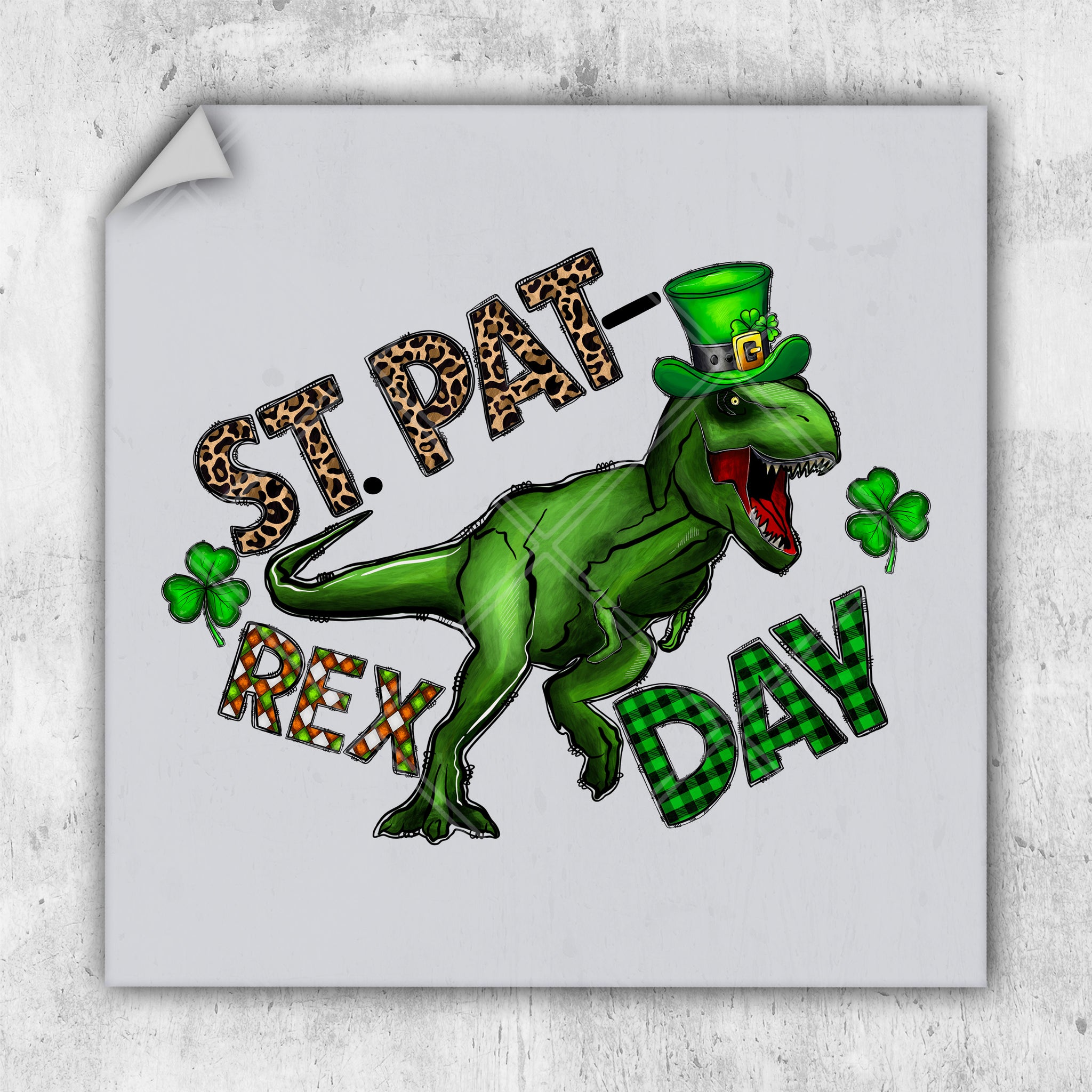 a picture of a t - shirt with a dinosaur wearing a green hat