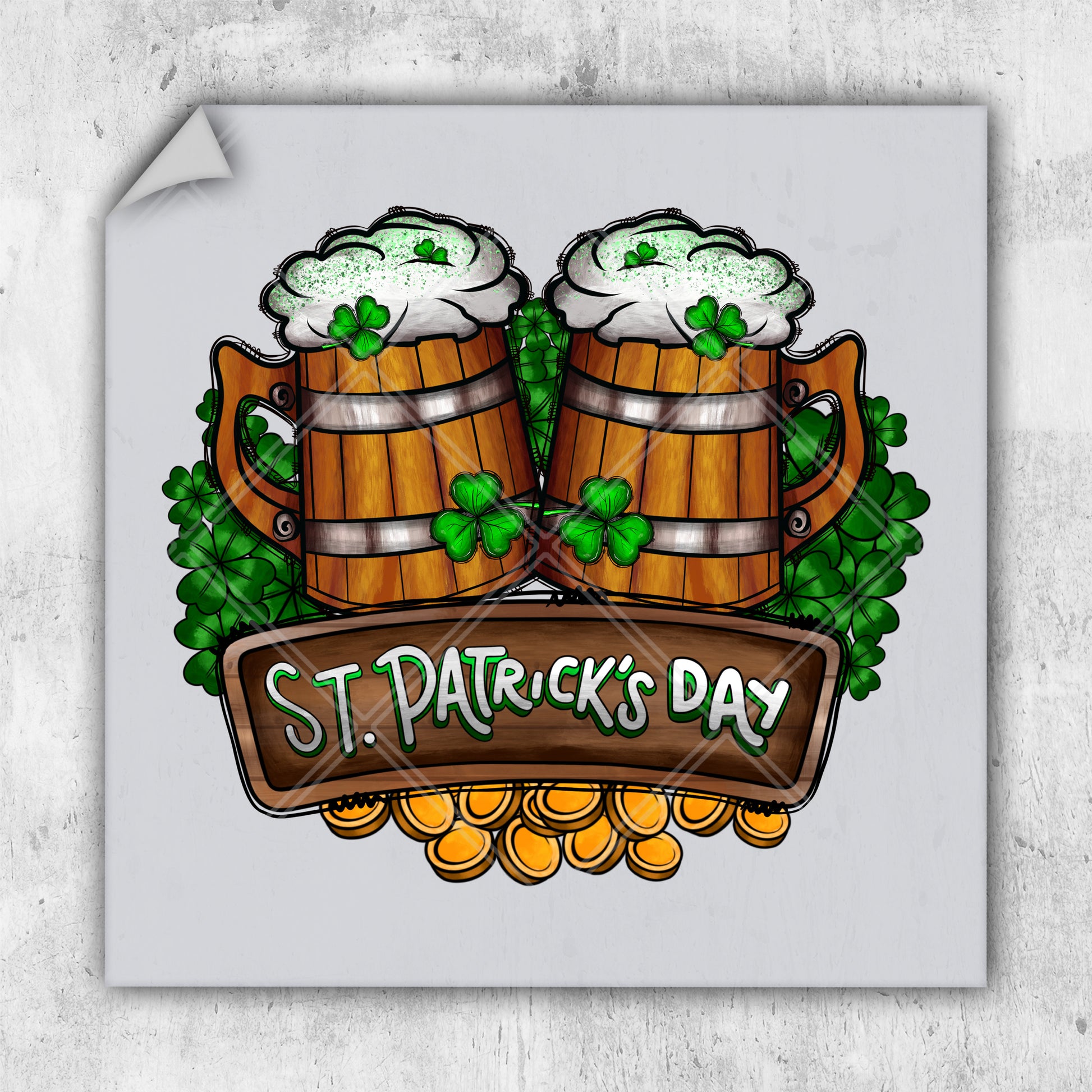 a st patrick's day sign with two mugs of beer