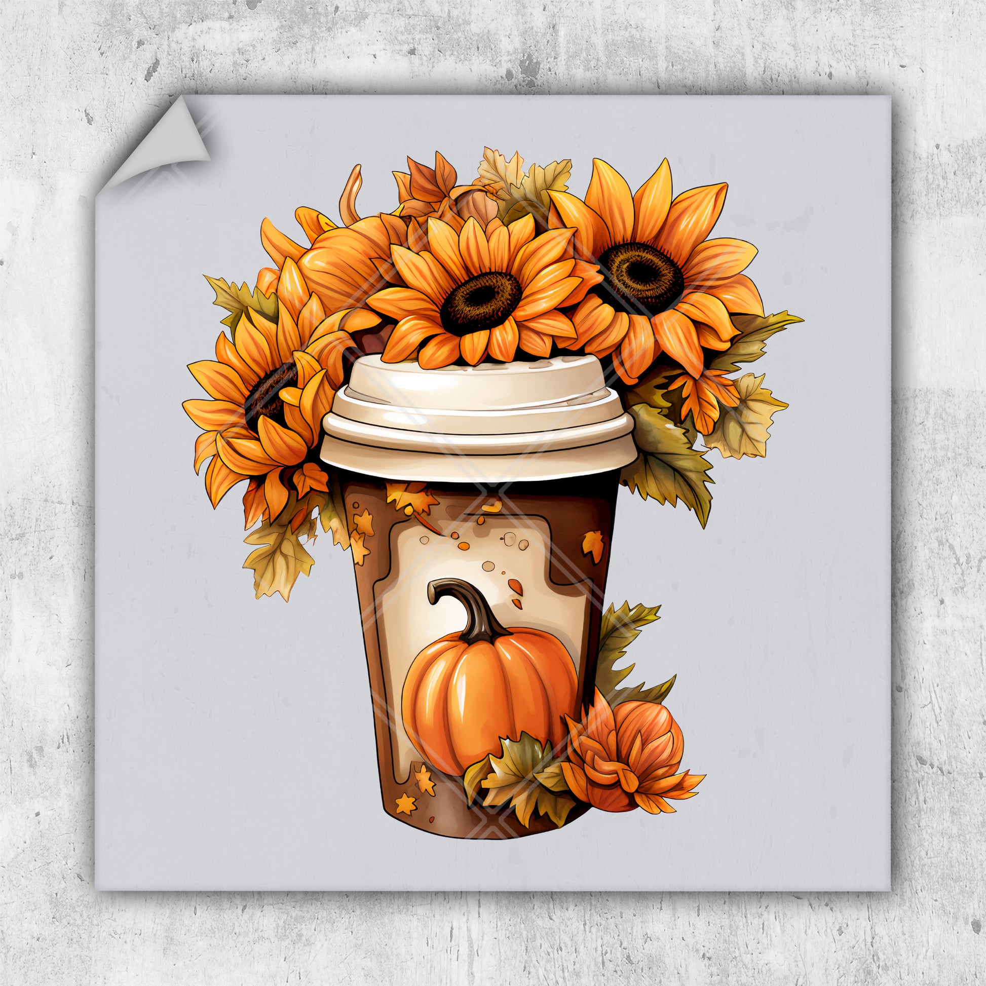 a picture of a coffee cup with sunflowers in it