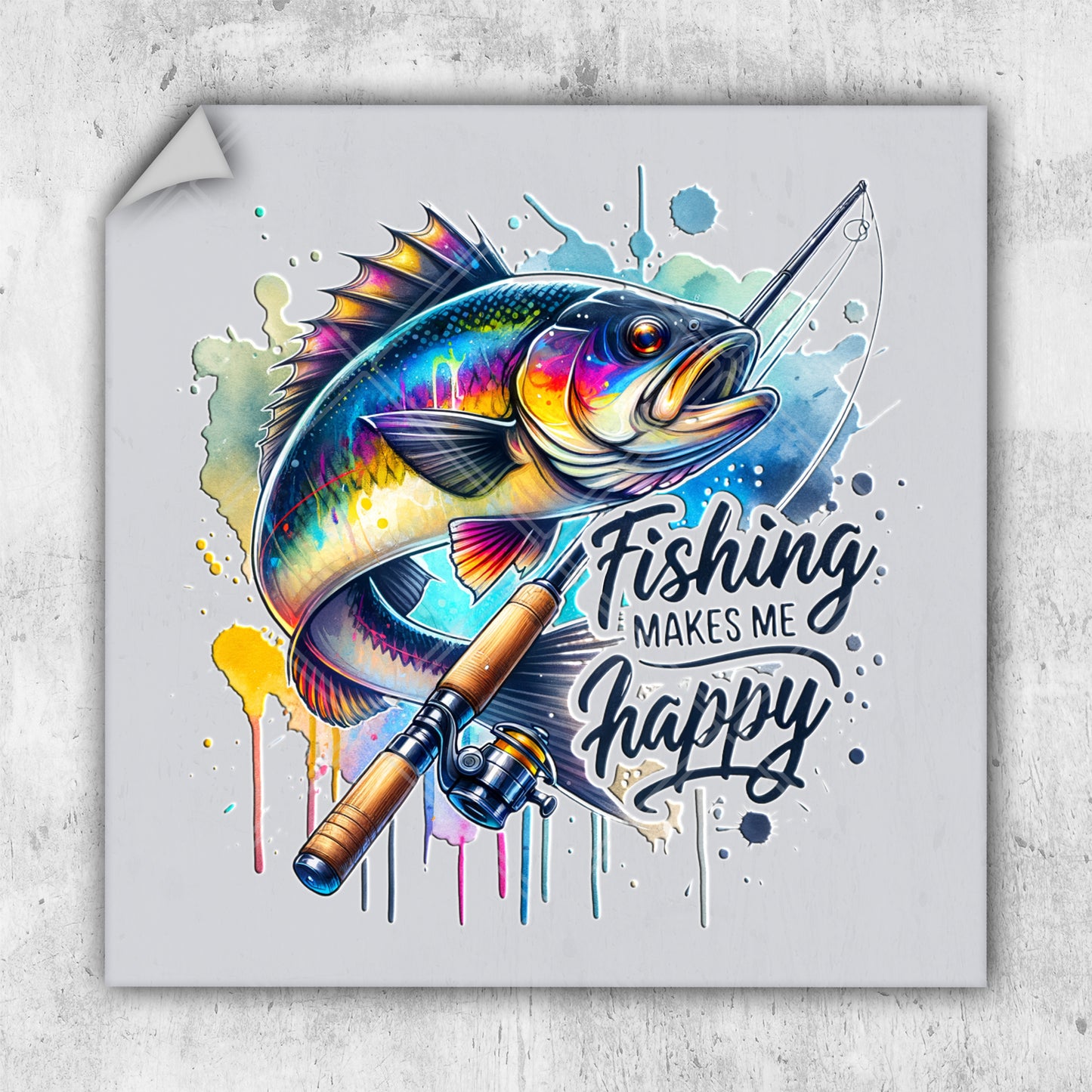 a colorful fish with a fishing rod on it