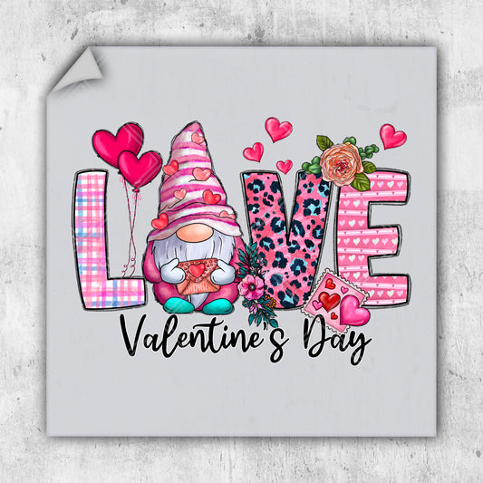 a valentine's day card with a gnome holding a heart