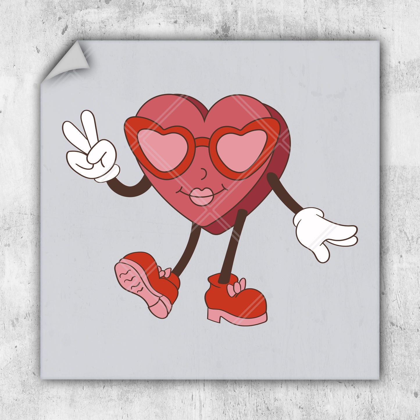 a sticker of a heart with sunglasses and a peace sign