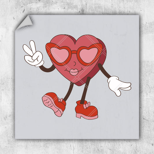 a sticker of a heart with sunglasses and a peace sign