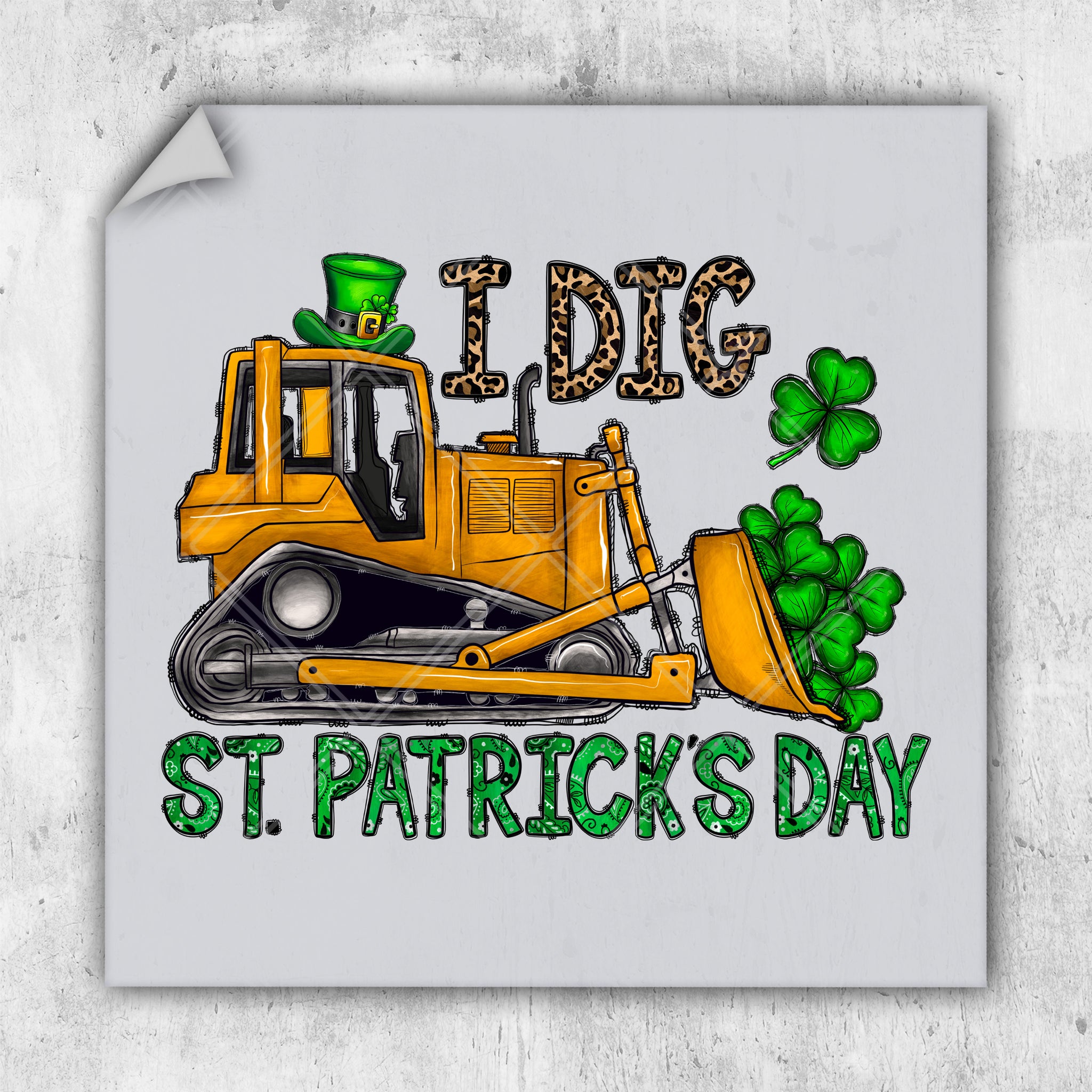 a st patrick's day bulldozer with shamrocks