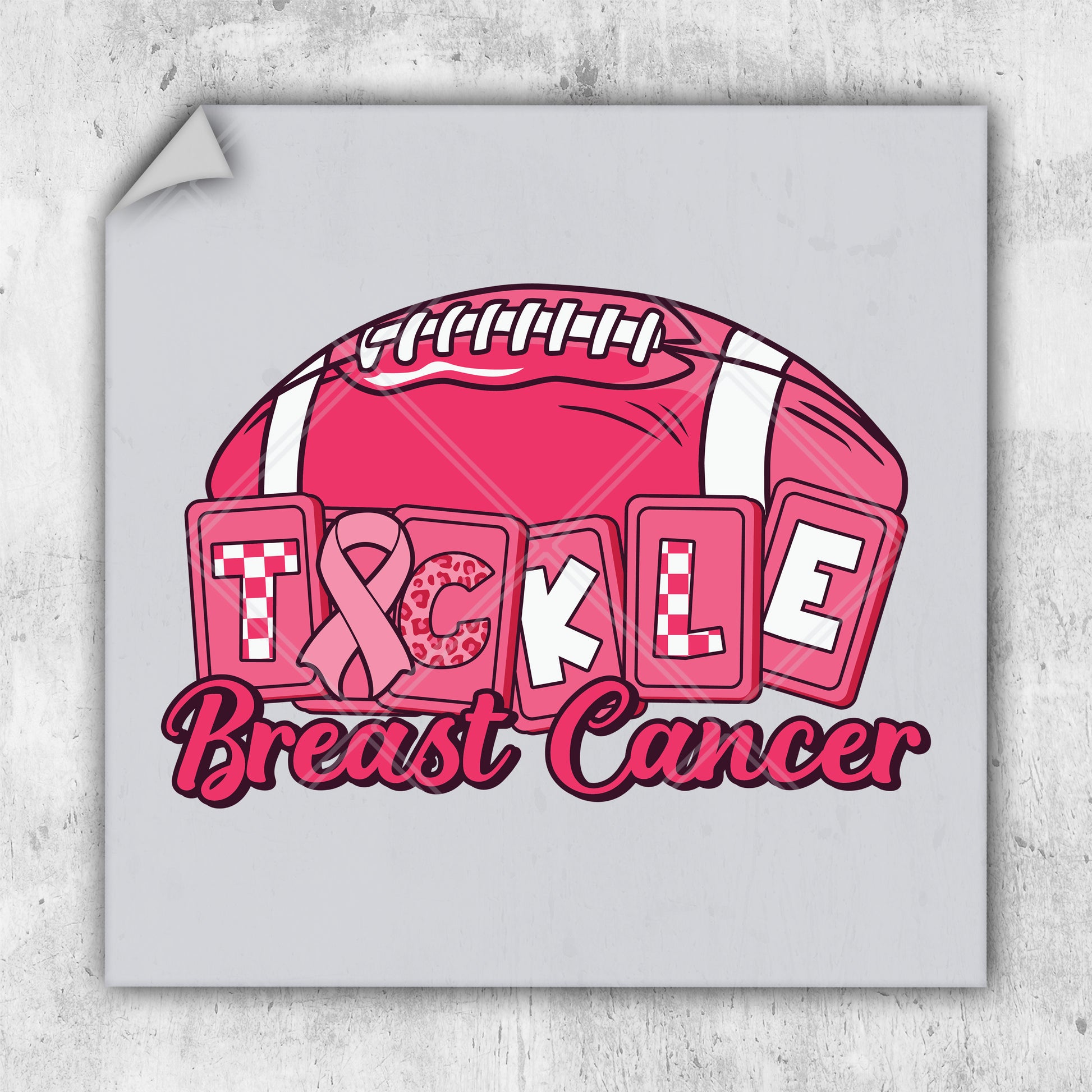 a sticker with a football and the words breast cancer