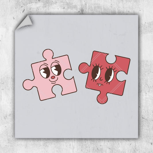 two pieces of a puzzle with a sad face