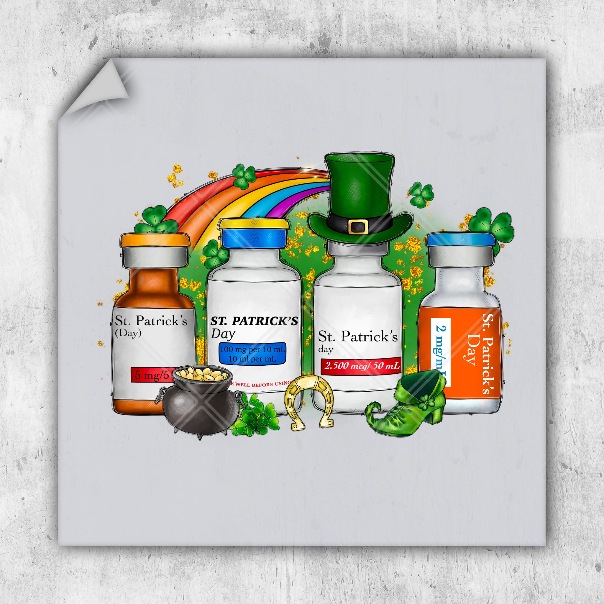 a st patrick's day card with pills and a hat