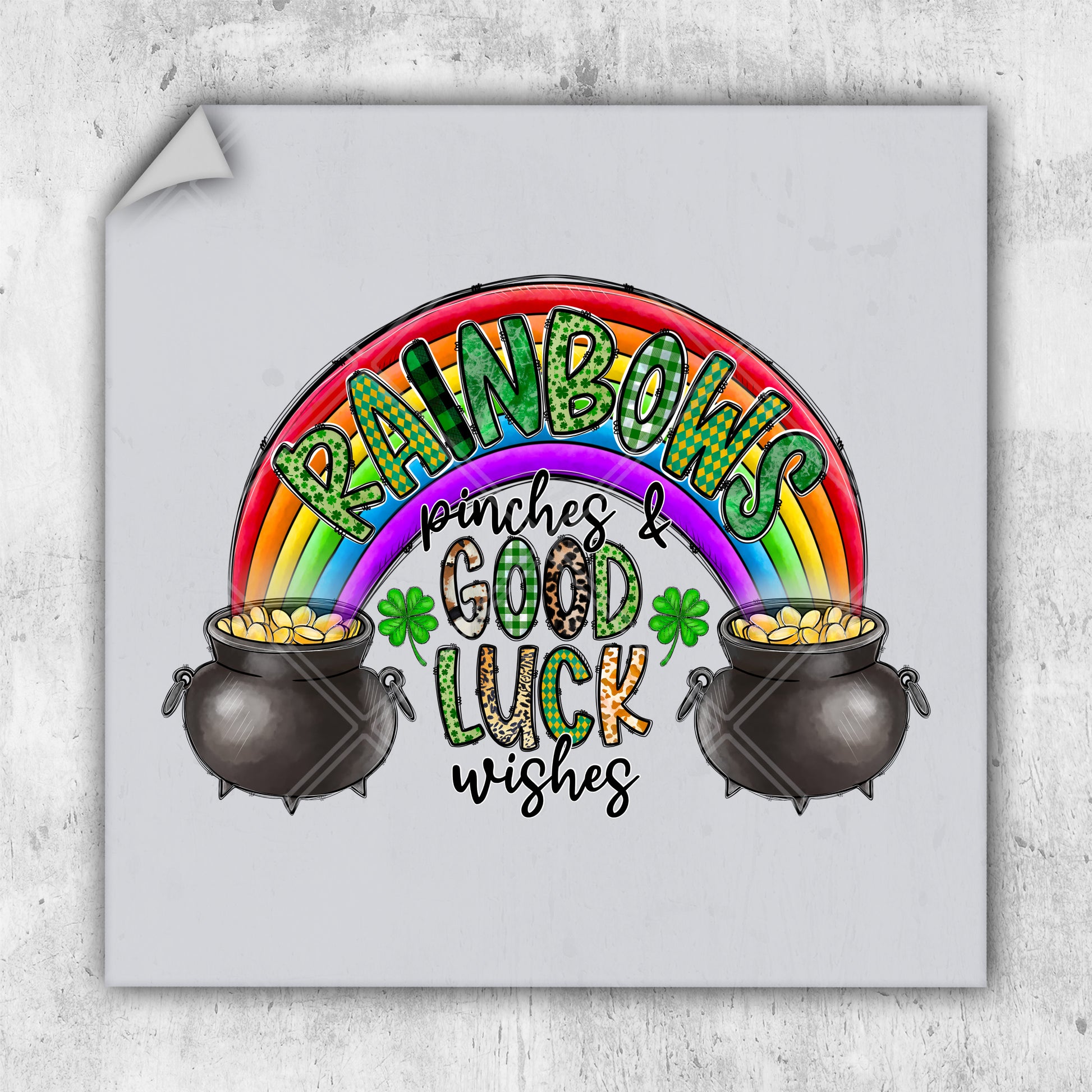 a st patrick's day design with a rainbow and pot of gold