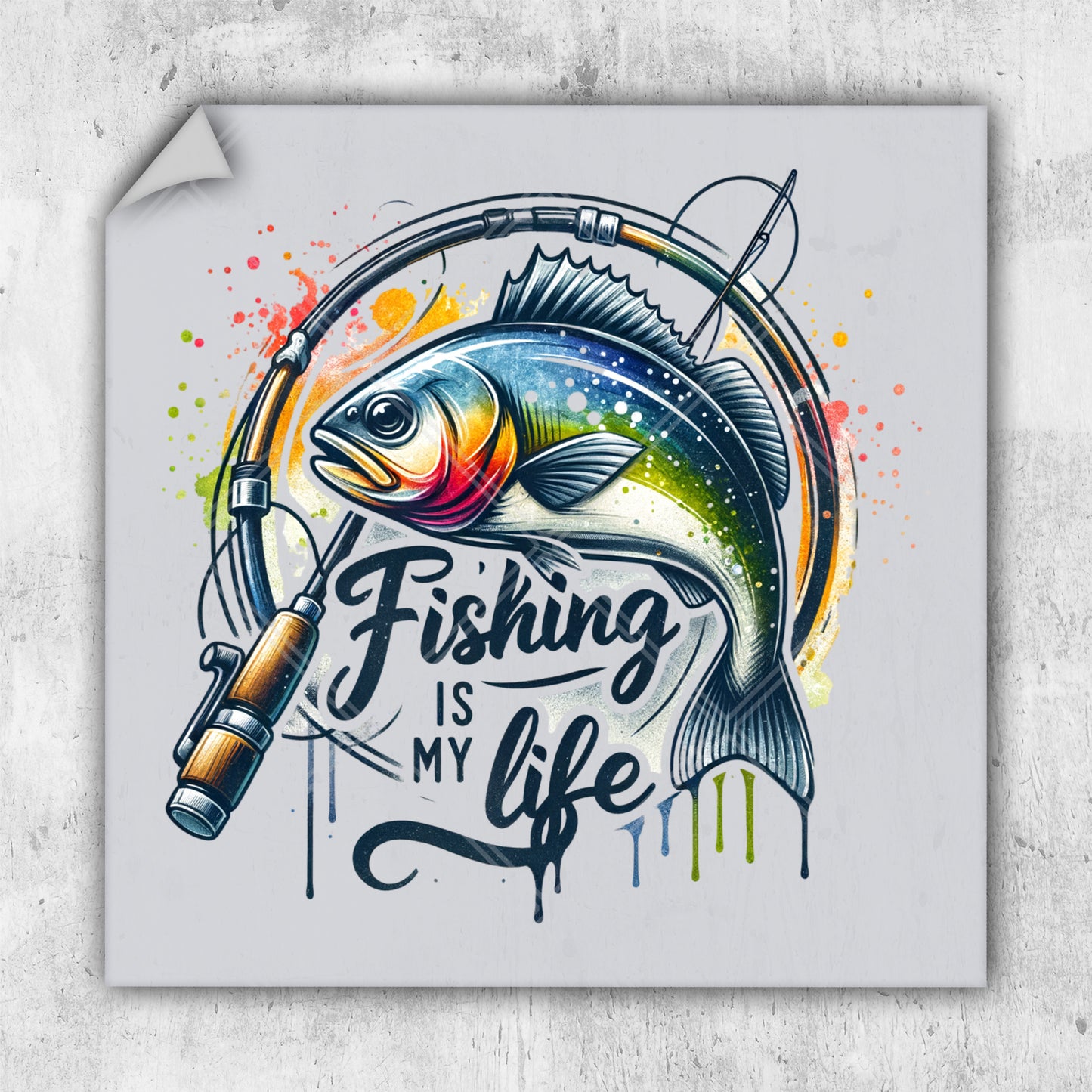 a fish with a fishing rod on it and the words fishing is my life