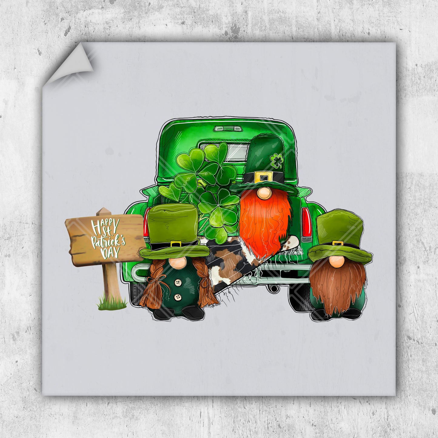a st patrick's day truck with a leprechaun on the back