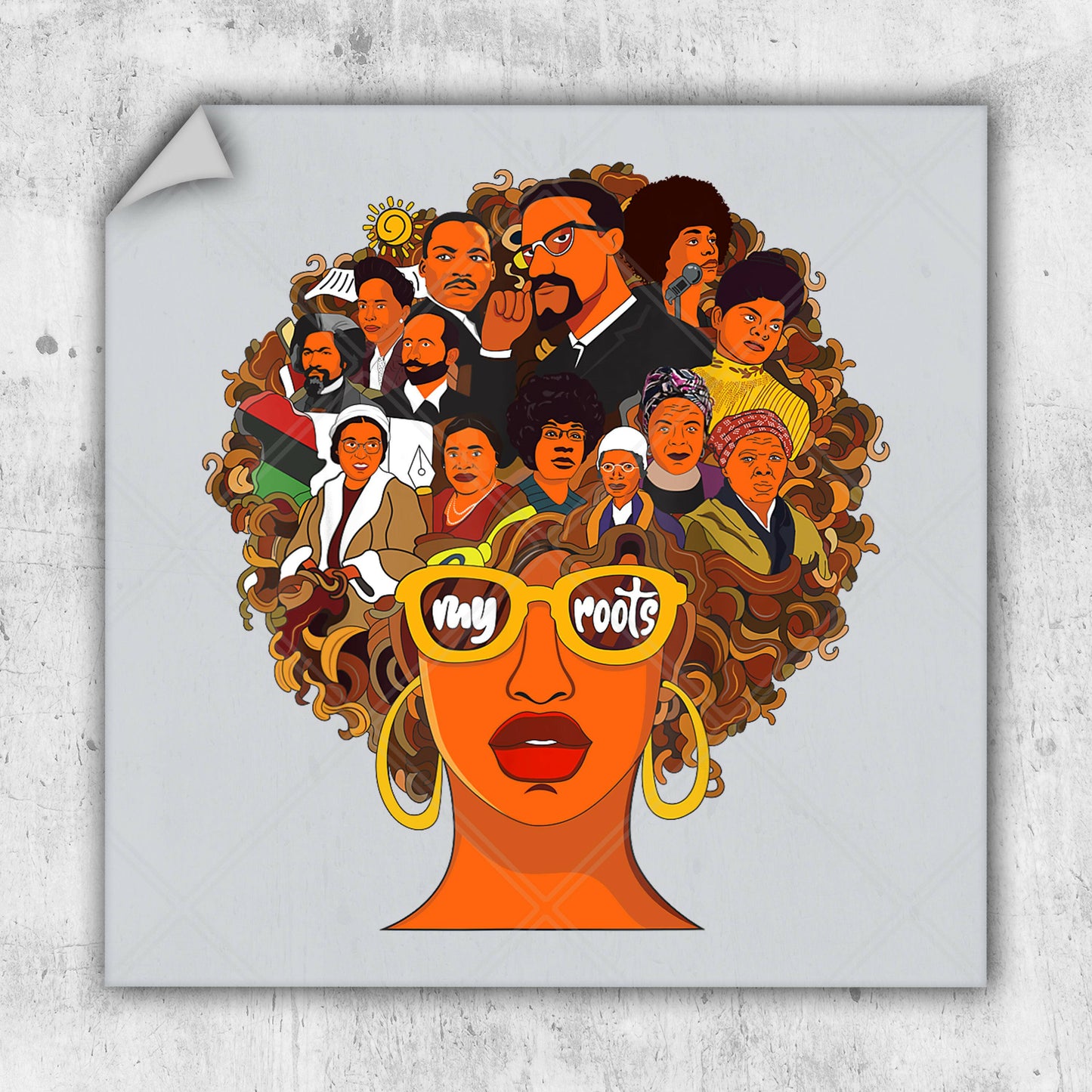 a picture of a woman with a bunch of people on her head