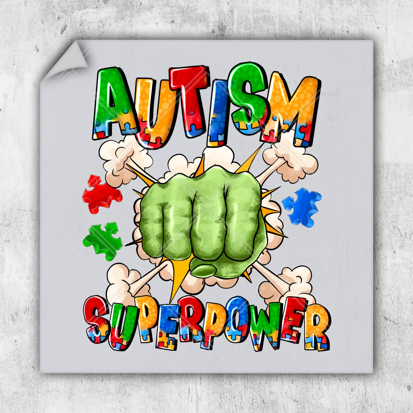 a picture of a green fist with autism written on it