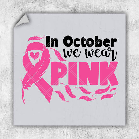 a pink ribbon with the words in october we wear pink