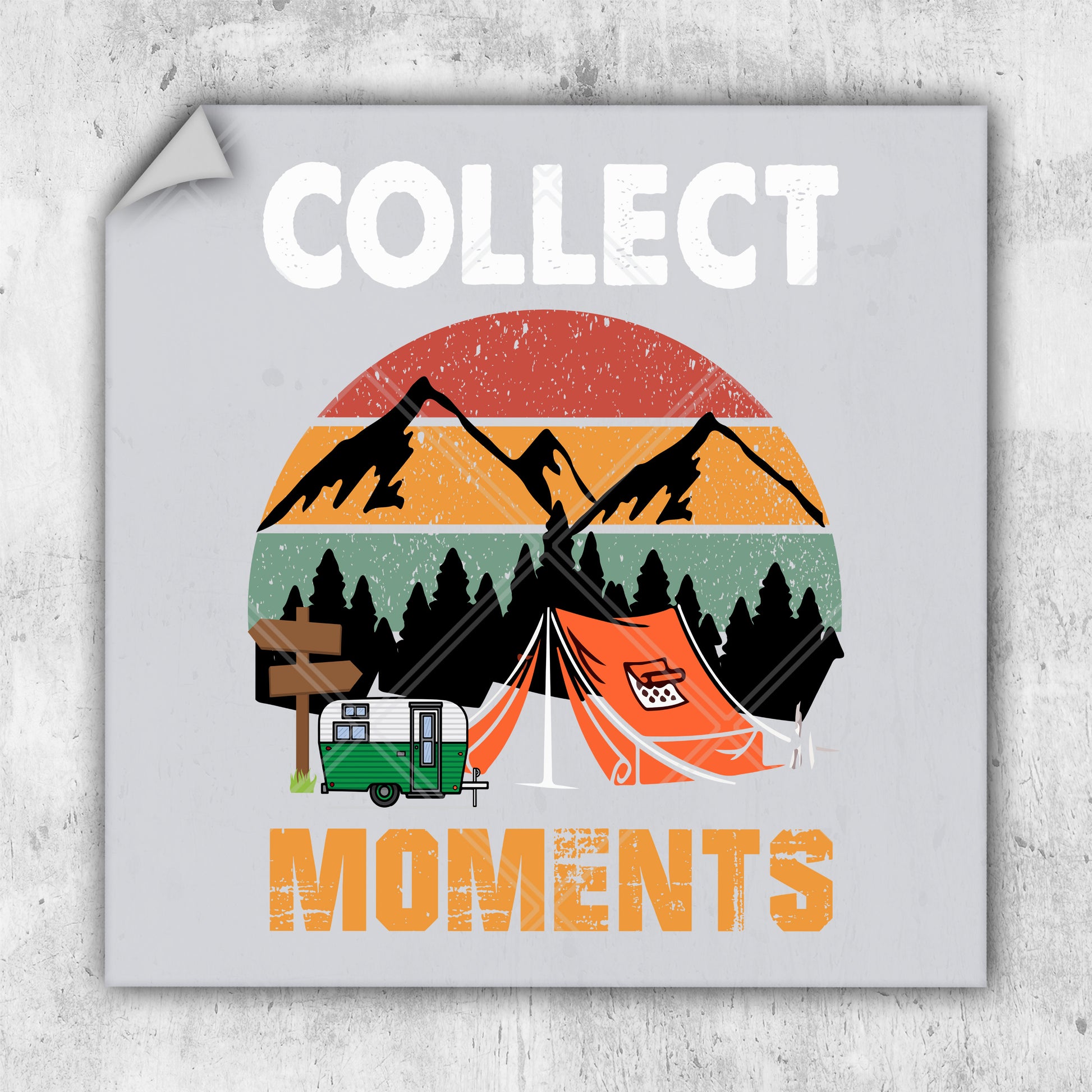 a picture of a camper and a tent with the words collect moments