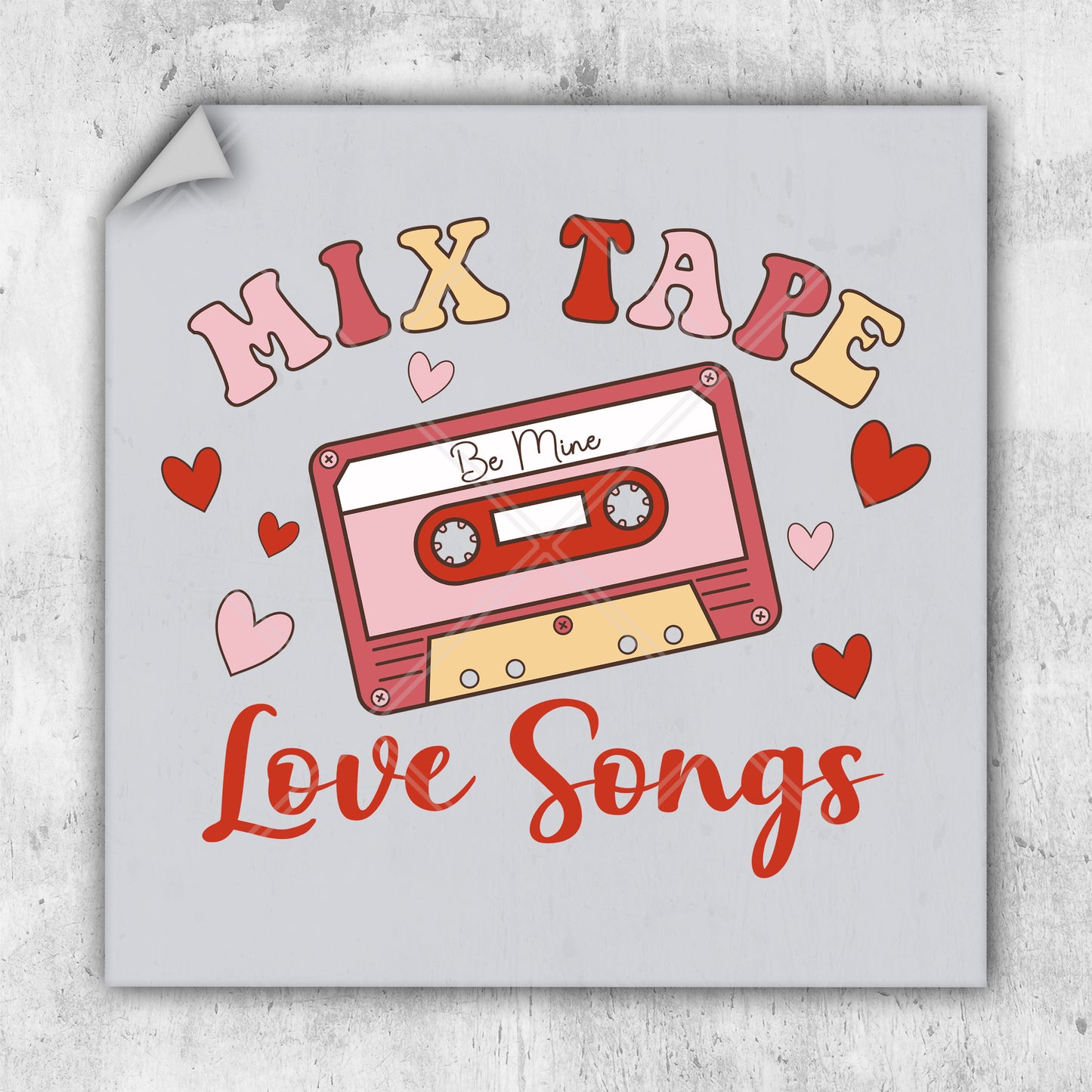 a sticker with a cassette tape and the words mix tape love songs