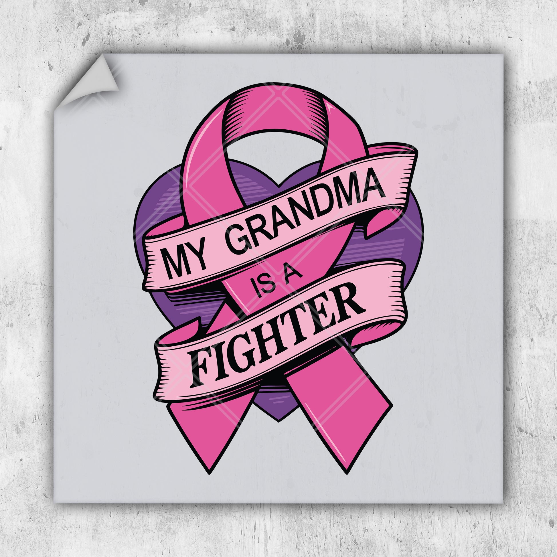 a picture of a pink ribbon with the words my grandma is a fighter