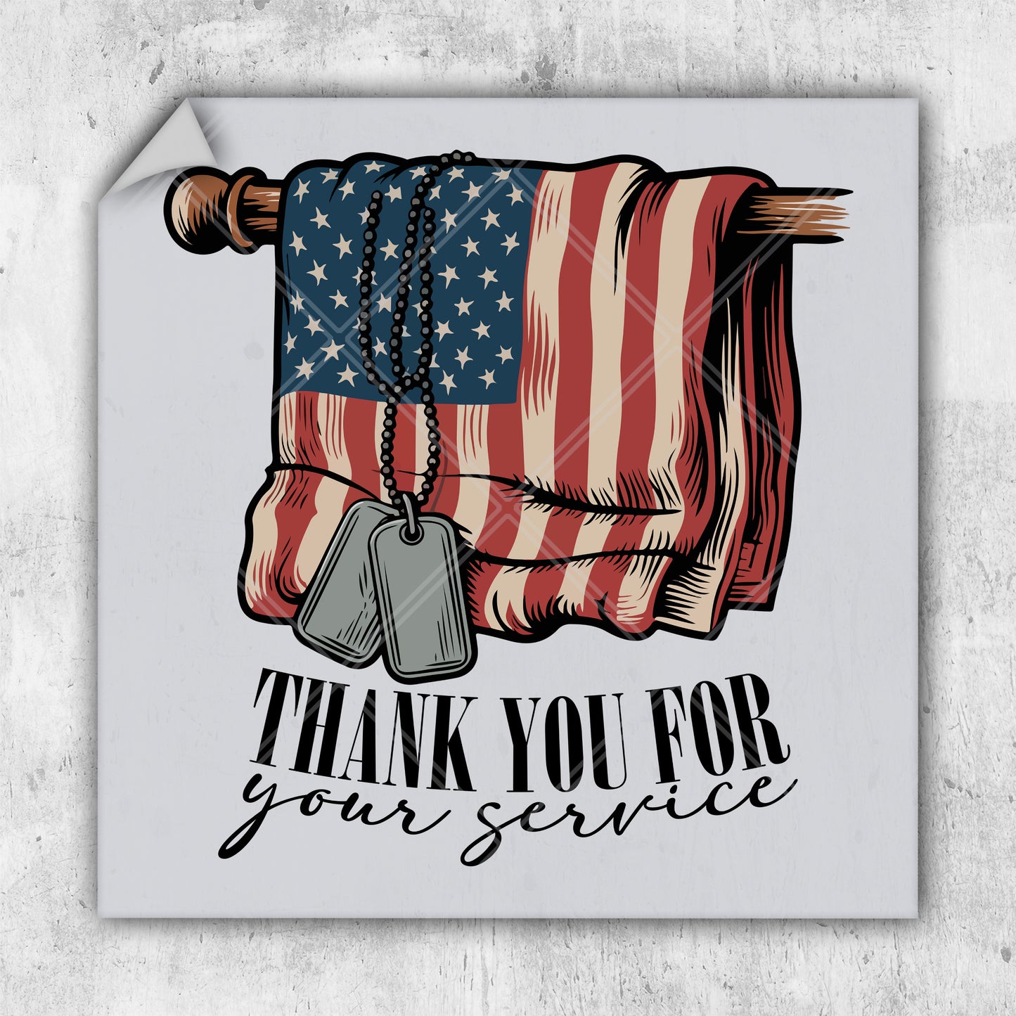 a thank you for your service card with an american flag