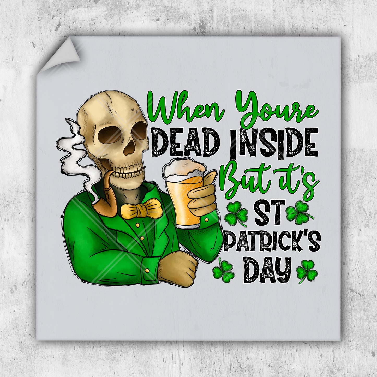 a st patrick's day poster with a skeleton holding a beer