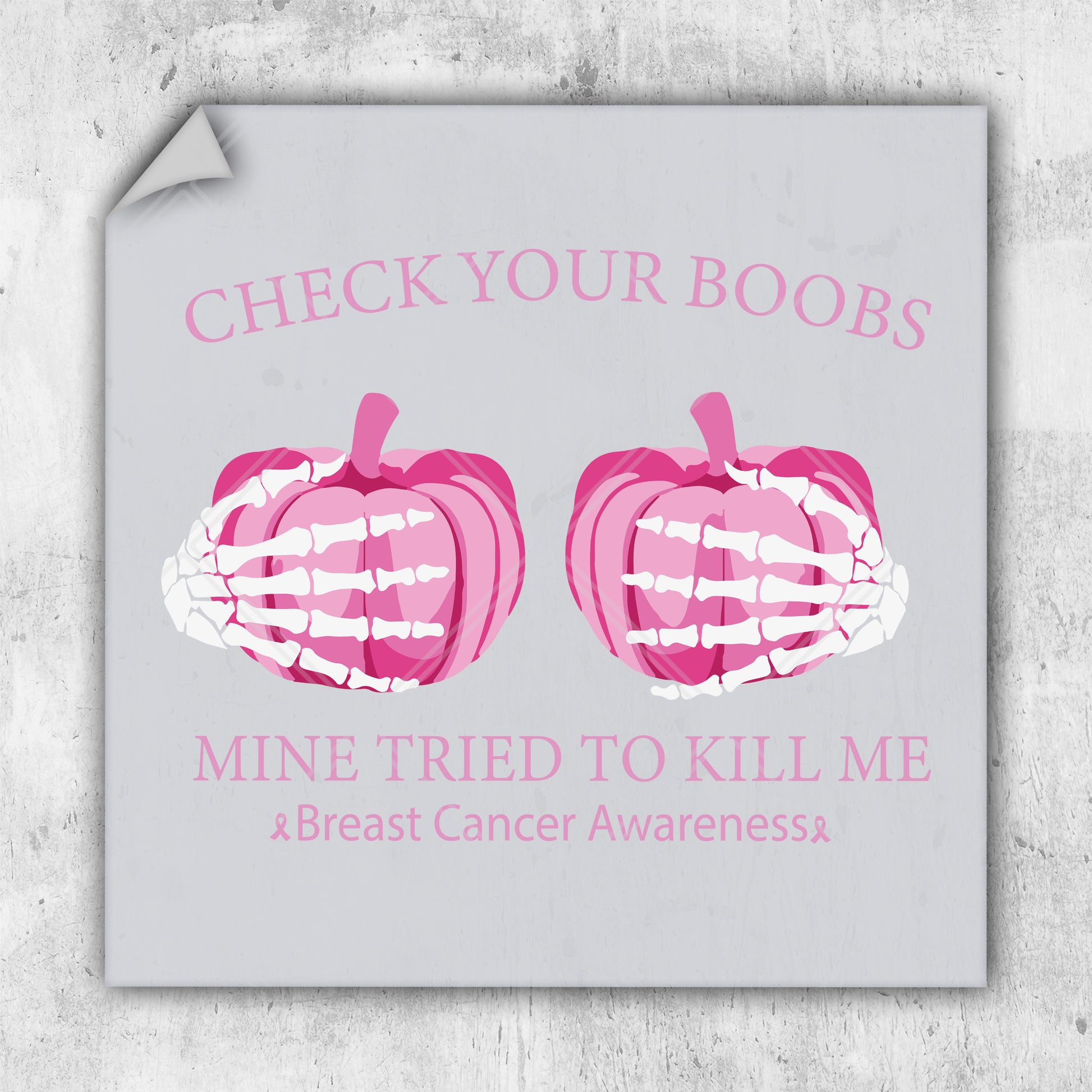 a sign with two pink pumpkins on it