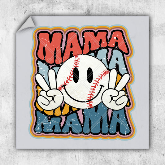 a sticker of a baseball with the words mama on it